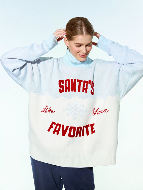 Бело-голубой унисекс свитер Santa's Favorite, 5
