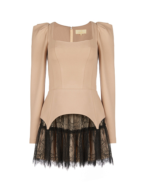 Бежевый комплект из топа и черной кружевной юбки, 1 Бежевый комплект из топа и черной кружевной юбки, 1