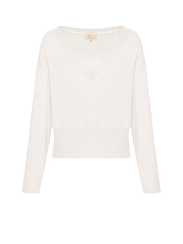 Белый пуловер из кашемира с V-вырезом, 1