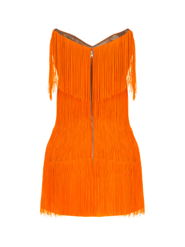 Оранжевое платье-мини с бахромой, 2
