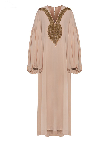 Бежевый костюм-двойка с вышивкой, 1