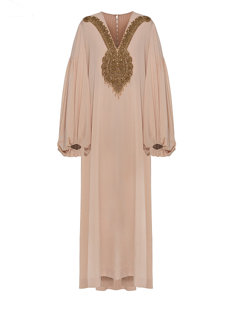 Бежевый костюм-двойка с вышивкой, 1