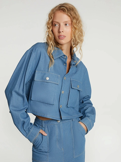 Синий костюм с юбкой-миди из денима, 7 Синий костюм с юбкой-миди из денима, 7