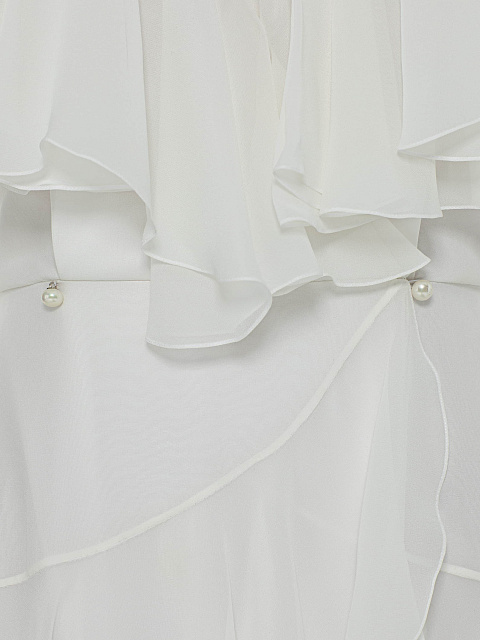 Белое платье-мини из шифона с воланами и кружевом , 3 Белое платье-мини из шифона с воланами и кружевом , 3