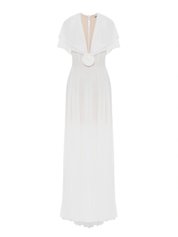 Белое платье-макси из плиссированного шифона, 1