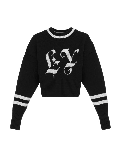 Черный свитер с круглым вырезом и готическим логотипом, 1