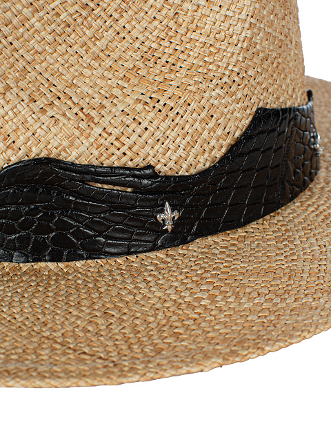 Соломенная шляпа с отделкой из черной кожи крокодила, 4