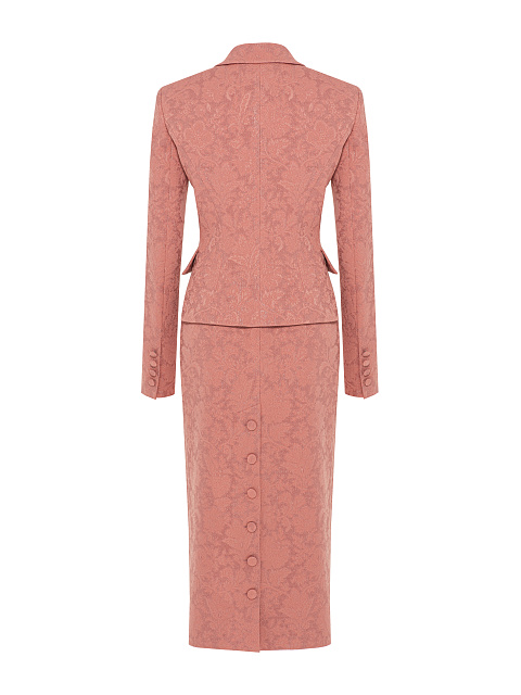 Розовый жаккардовый костюм из платья-миди и жакета, 2