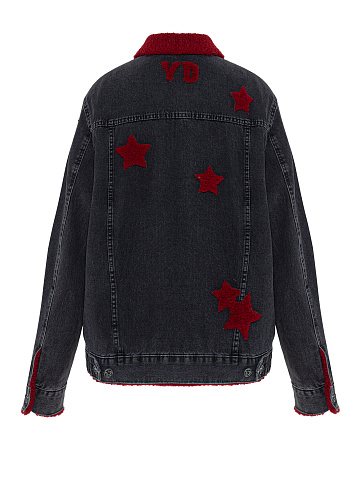 Серая джинсовка с красным мехом овчины , 2