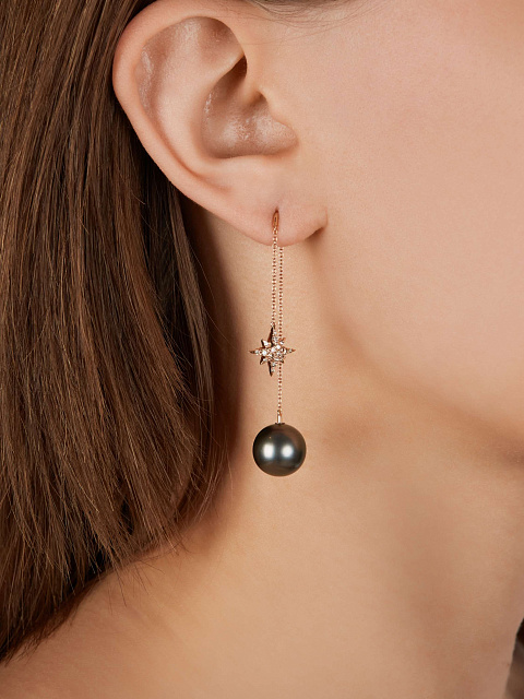 Серьги из розового золота с коричневым жемчугом и коричневыми бриллиантами , 2