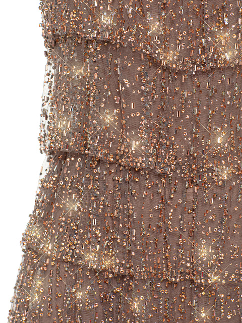 Бежевое платье-мини с воланами и стразами, 3 Бежевое платье-мини с воланами и стразами, 3