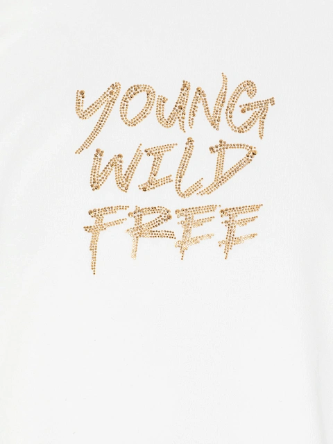 Белый хлопковый лонгслив с фигурным низом и золотистыми стразами, 3