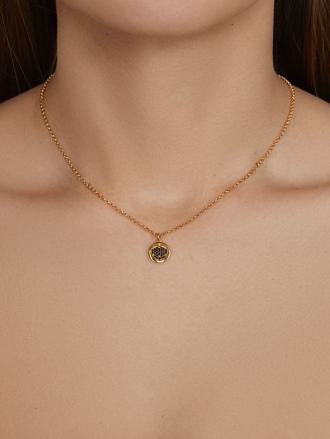 Колье из серебра с позолотой и кулоном с черными фианитами, 2 Колье из серебра с позолотой и кулоном с черными фианитами, 2