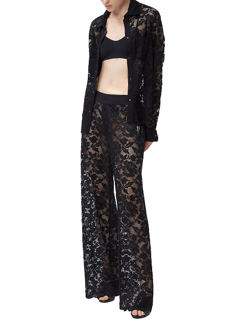 Черный кружевной костюм из рубашки и брюк, 8
