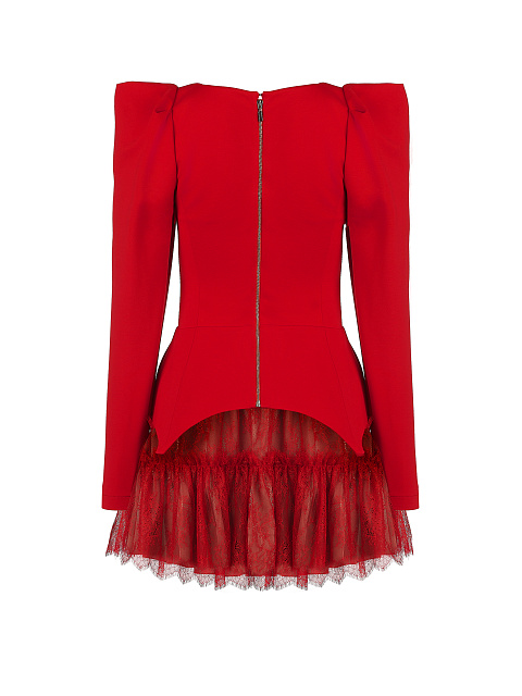 Красный комплект из топа и кружевной юбки, 2