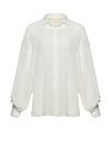 Блуза из белого шифона с объемным рукавом на пуговицах 