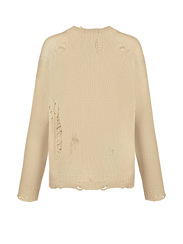 Бежевый хлопковый свитер с дырками, 2