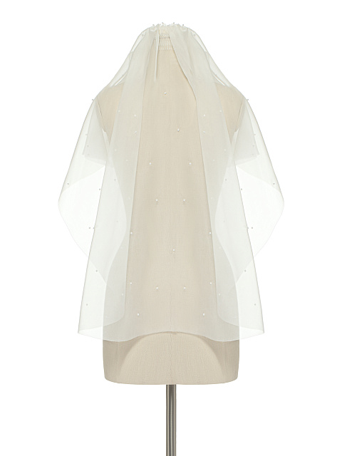 Белая короткая фата с жемчужными бусинами, 2