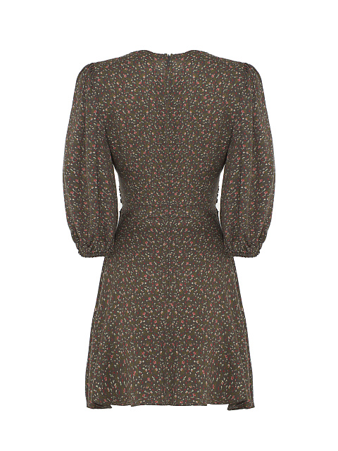 Серое платье-мини с цветочным принтом и шнуровкой на талии, 3