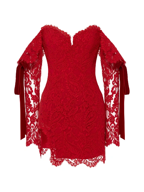 Красное платье-мини из кордового кружева, 1 Красное платье-мини из кордового кружева, 1