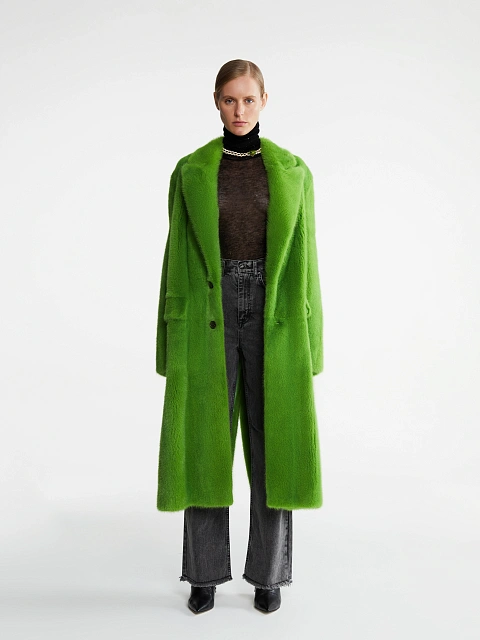 Ярко-зеленая шуба из меха норки, 3