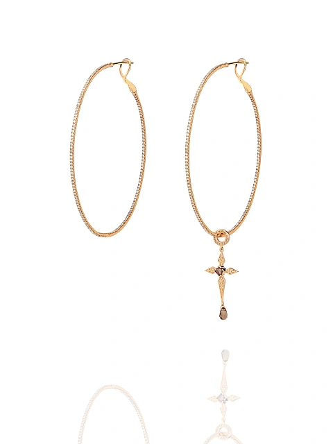 Подвеска-крест на хупсы из розового золота с дымчатым кварцем, 2 Подвеска-крест на хупсы из розового золота с дымчатым кварцем, 2