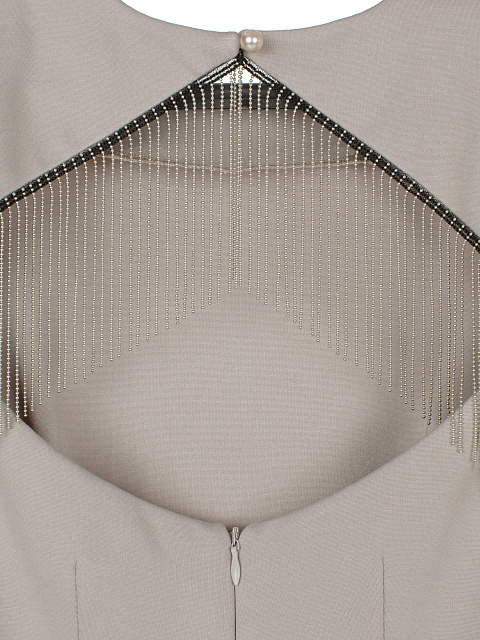 Серое платье-мини с бахромой на спине, 4