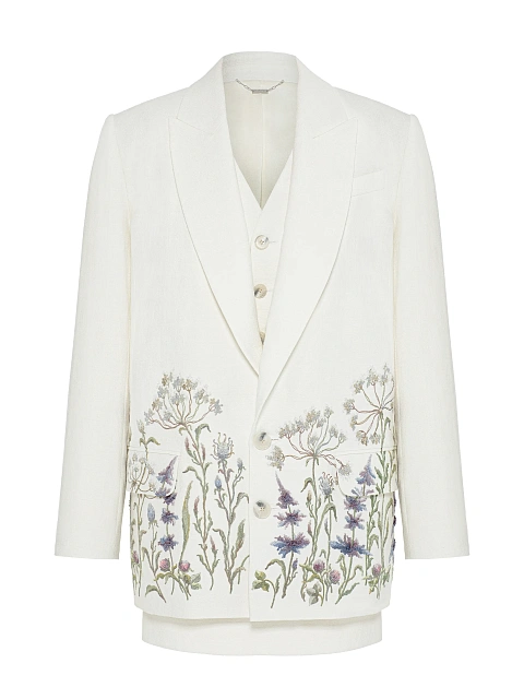 Белый костюм-тройка с цветочной вышивкой, 2