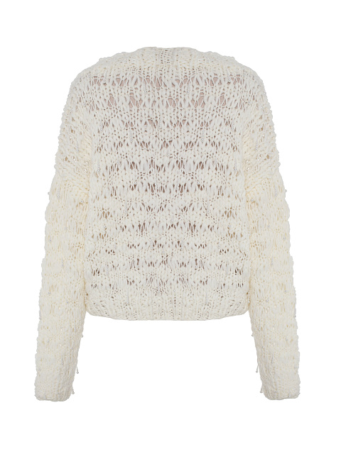 Белый укороченный пуловер из кашемира и шелка с жемчугом, 2