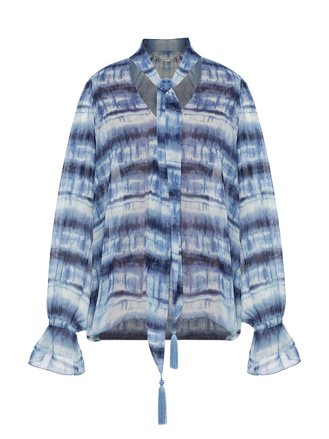 Бело-синяя блузка из шифона с кисточками, 1