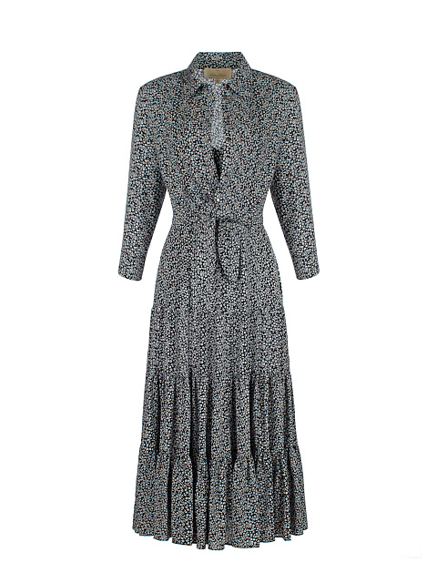 Черный костюм из платья-миди и рубашки с цветочным принтом, 1