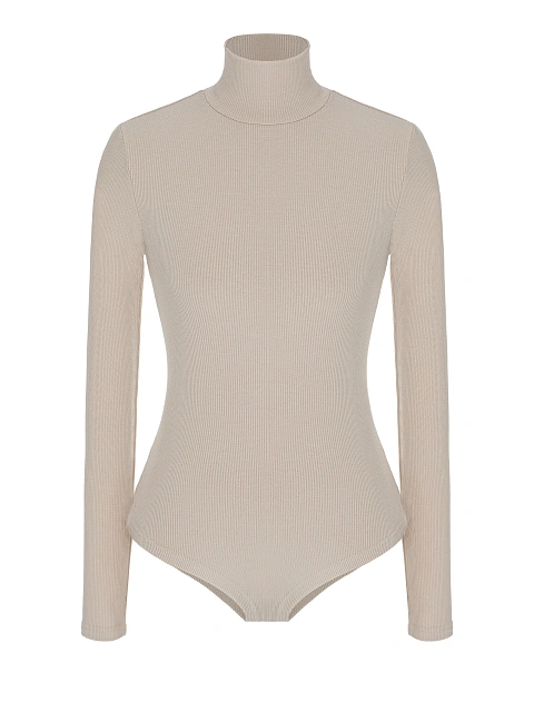 Бежевое боди из хлопка с высоким горлом, 1