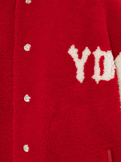 Красный оверсайз бомбер из овчины, 3