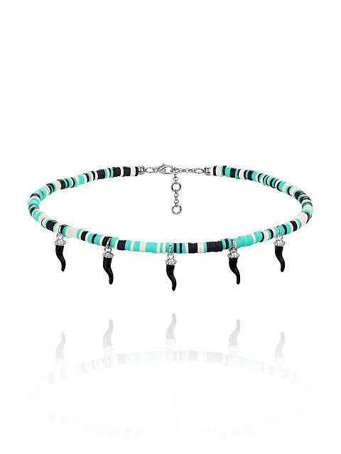 Колье из серебра и разноцветного каучука с кулонами из эмали, 1 Колье из серебра и разноцветного каучука с кулонами из эмали, 1