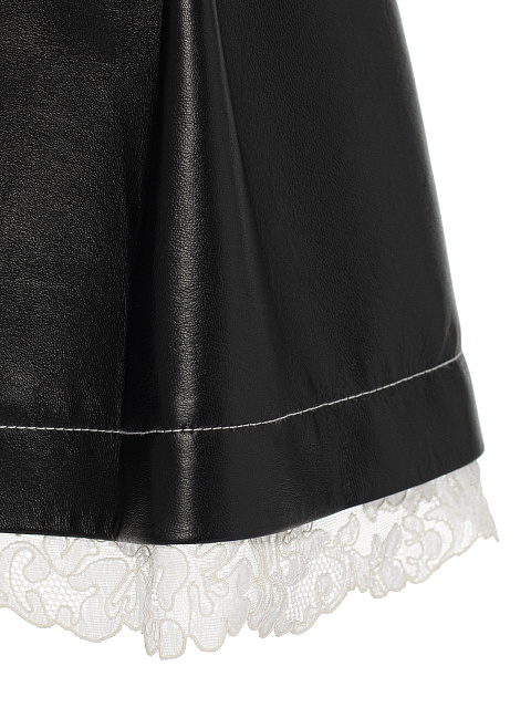 Черное платье-мини из кожи с белым кружевом, 4