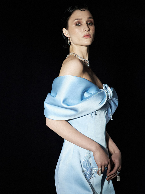 Серьги из белого золота с аквамарином и круглыми бриллиантами, 3 Серьги из белого золота с аквамарином и круглыми бриллиантами, 3