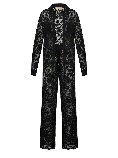 Черный кружевной костюм из рубашки и брюк, 1