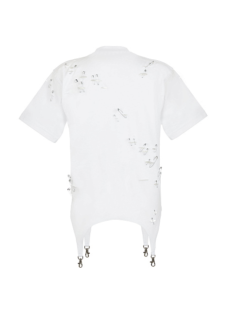 Белая хлопковая футболка с фигурным низом, 2