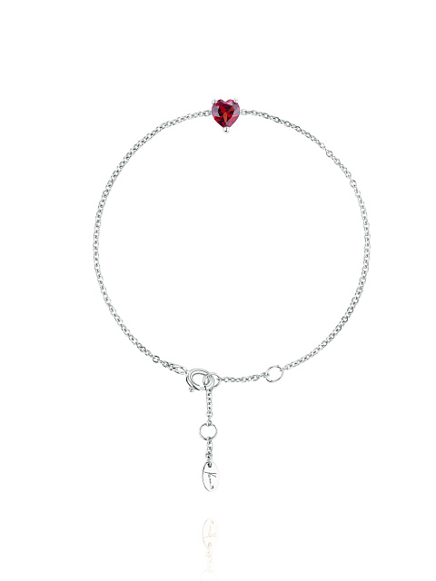 Браслет из белого золота с гранатом в огранке «сердце», 1 Браслет из белого золота с гранатом в огранке «сердце», 1