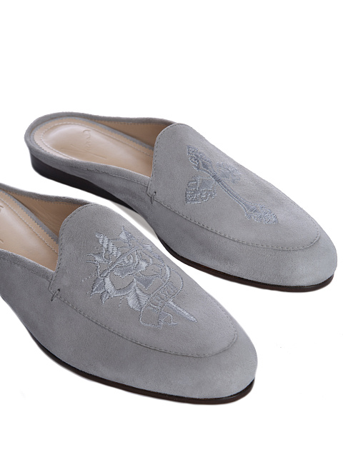 Серые замшевые мюли с вышивкой, 3 Серые замшевые мюли с вышивкой, 3