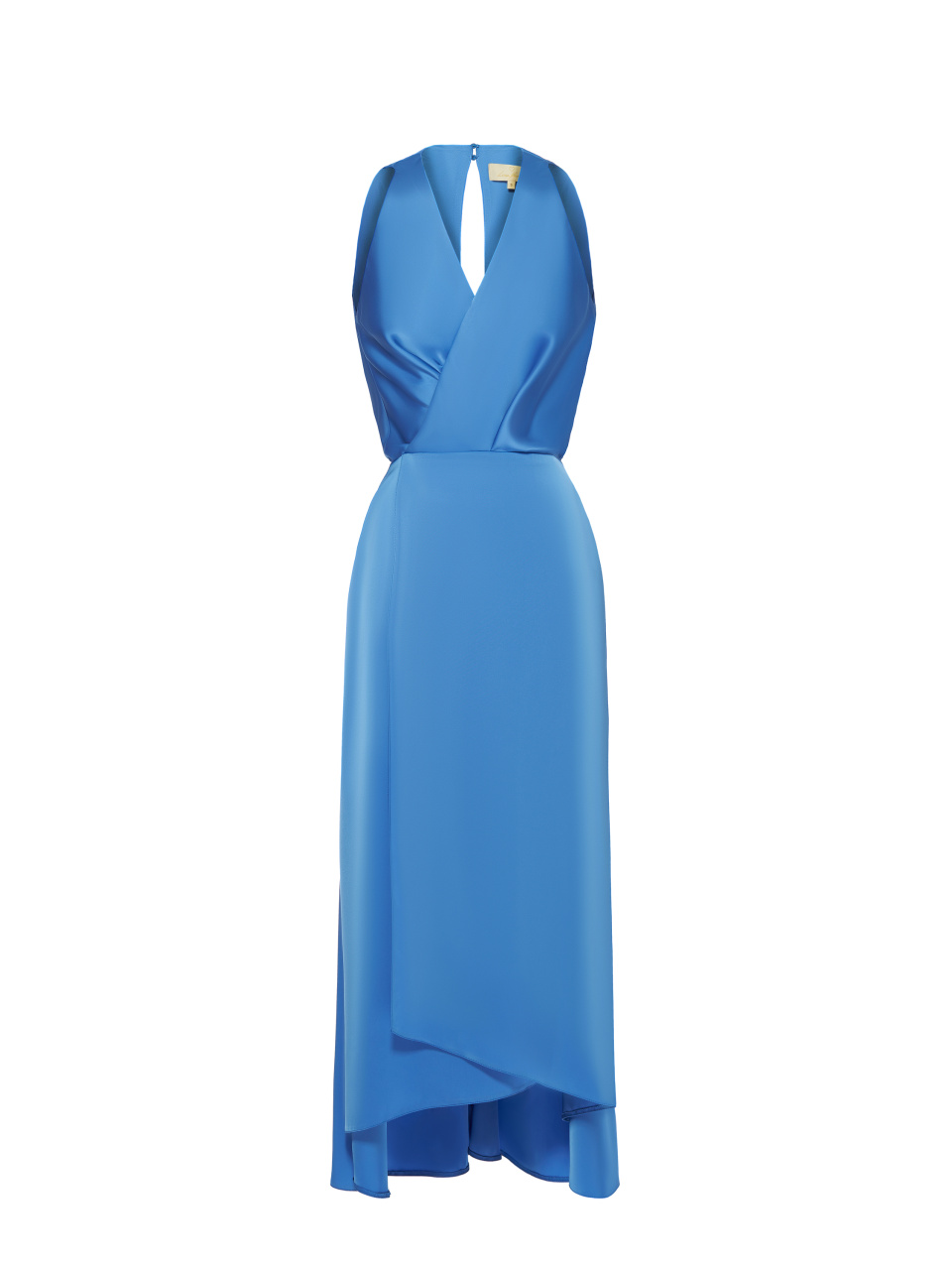 Синее атласное платье-миди на запах, 1