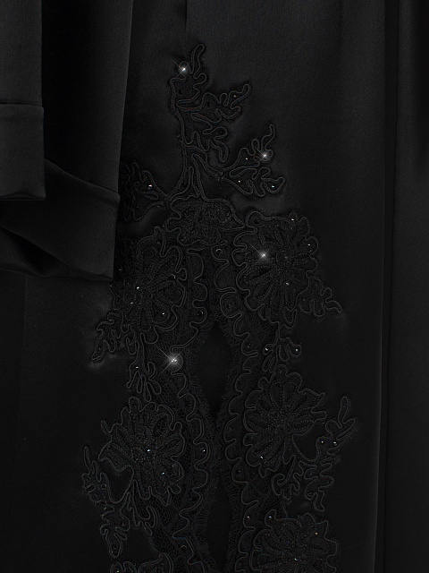 Домашний комплект из черного шелка с кружевом и стразами, 5