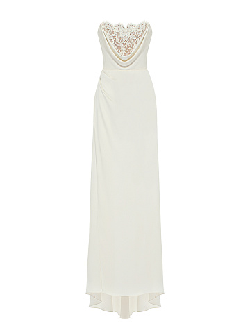 Белое платье-макси из шелка с кружевом, 1