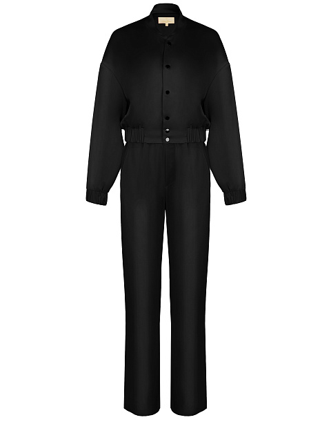 Черный атласный костюм из бомбера и брюк, 1