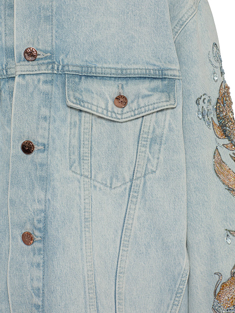 Голубая джинсовая куртка с вышивкой бисером и кристаллами, 3