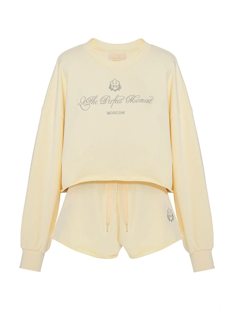 Светло-желтый костюм из футера с шортами, 1