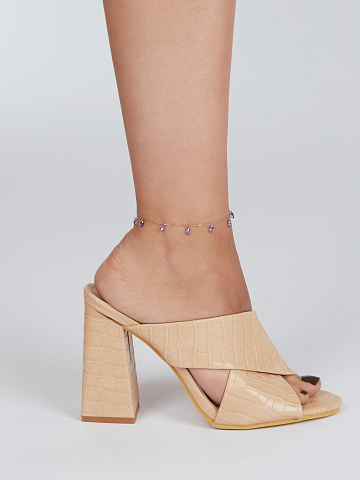 Браслет на лодыжку из серебра с позолотой с фиолетовыми фианитами в огранке "Маркиз", 2 Браслет на лодыжку из серебра с позолотой с фиолетовыми фианитами в огранке "Маркиз", 2