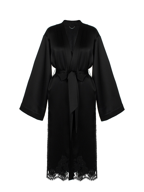 Домашний комплект из черного шелка с кружевом и стразами, 2