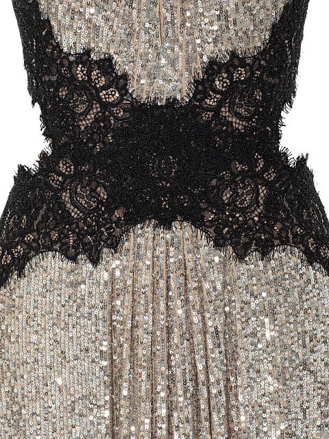 Серебристое платье-макси с пайетками и кружевом, 5