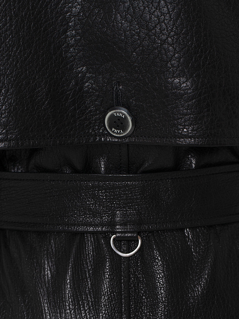 Черный двубортный тренч из фактурной кожи, 10